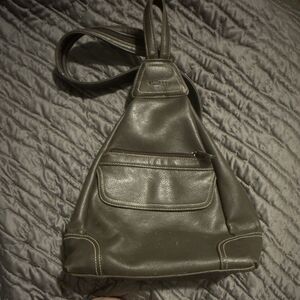 Y2K-Villager BROWN Pebbled sling Backpack with built in wallet-by Liz Claiborne